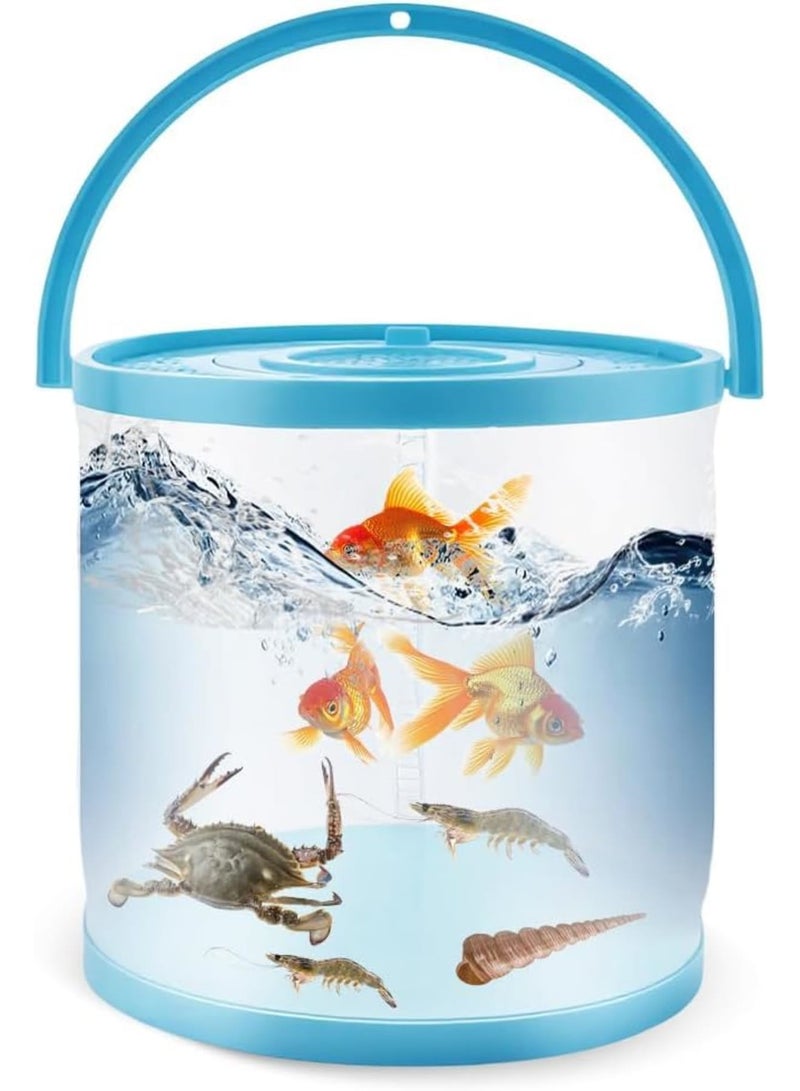 Foldable Portable Aquarium, Collapsible Fish Tank for Transport, Plastic Container for Beach, Pool  Lake Fishing, Beginner-Friendly Critter Catcher  Release Habitat (Blue, 22x21cm) - Image 1
